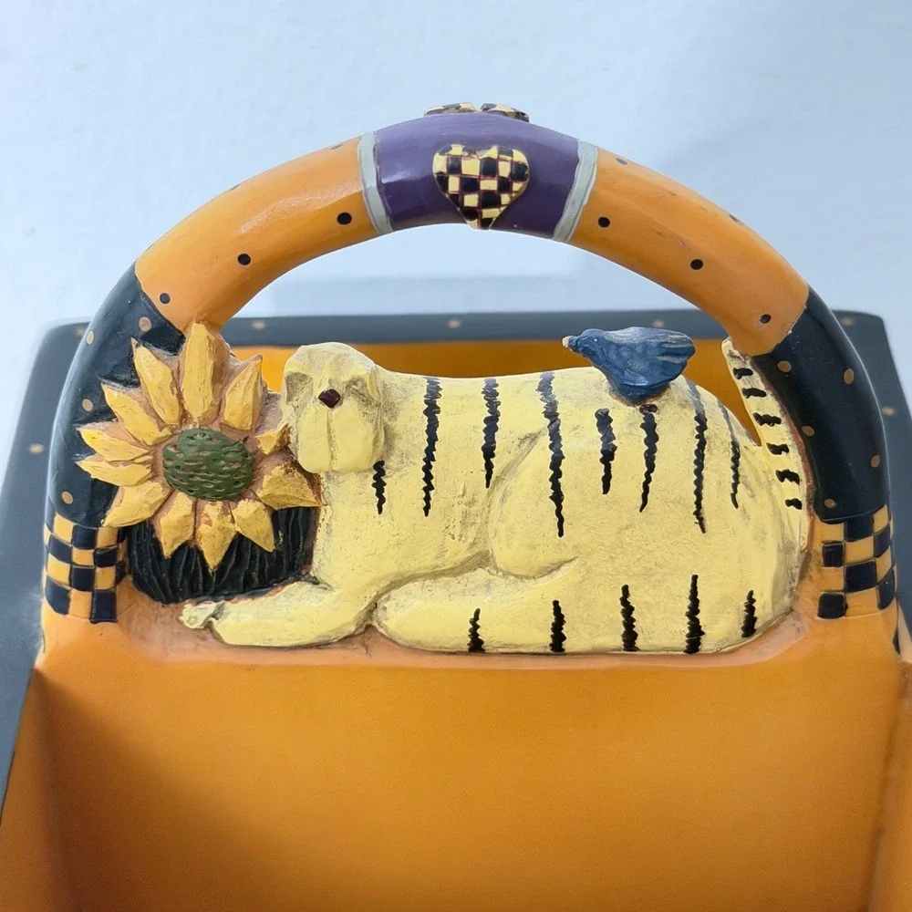 Williraye Studio Cat Caddy Folk Art OS Black Yellow WW2749 Sunflower Bird Box
